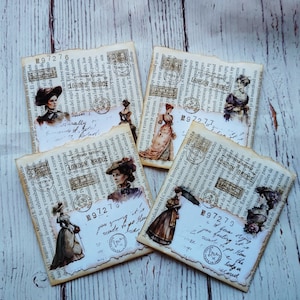 Pochettes en papier de livre, éphémères faits à la main, fournitures en papier, ensemble de 4, éphémères vintage, éphémères victoriens