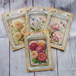Botanische boekpapier genaaide vakken, set van 4, vintage enveloppen, benodigdheden voor junk journals, handgemaakte ephemera