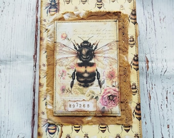 Bee junk journal, vintage junk journal, handmade junk journal, art journal, memory journal, gift for beekeepers