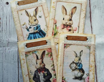 Vintage bunny book paper sewn pockets, set of 4 pcs., vintage envelopes, junk journal supplies, handmade ephemera