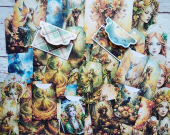 Autumn fairy ephemera pack, 54 pcs, Junk journal ephemera, scrapbook, Junk journal supplies, Junk journal goodies, Paper supplies