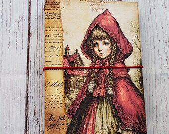 Handgemachtes Vintage Rotkäppchen Nachfüllbares Tagebuch, A6 Rotkäppchen Reisetagebuch, Handgemachte Tagebücher und Notizbücher