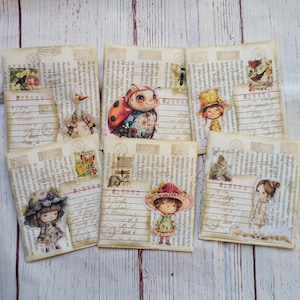 Paper book pockets, Set 6 pcs, Cottage pockets, Cottage ephemera, Vintage ephemera, Junk journal supplies