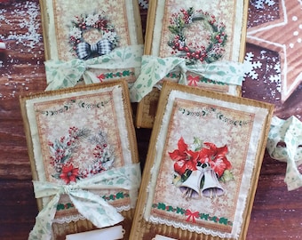 Rustic christmas junk journal, handmade blank junk journal, mixed paper christmas journal, handmade december journal