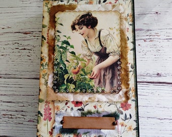 Vintage gardener junk journal handmade, vintage garden journal, garden junk journal.