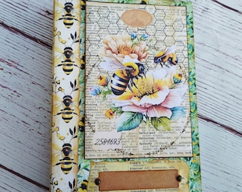 Bee vintage handmade journal, Personal size blank journal, beekeepers journal