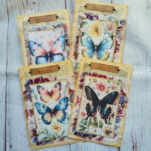 Genähte Buchpapiertaschen, Schmetterlingstaschen für Junk Journal, handgemachte Vintage Ephemera, 4er Set
