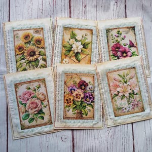 Bolsillos de papel de libro, Conjunto de 6 unidades, Bolsillos vintage, Efímera botánica, Efímera floral, Suministros para diario basura