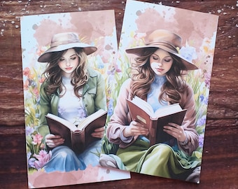 Girl with book travelers notebook inserts, regular size inserts, handmade inserts, booklovers present