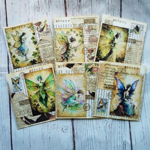 Bolsillos de papel de libro, Conjunto de 6 unidades, Bolsillos vintage, Efímera hadas, Efímera vintage, Suministros para diario basura