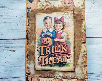 Diario basura de Halloween vintage, Diario basura hecho a mano, Diario de recuerdos, Diario de Halloween, Diario espeluznante
