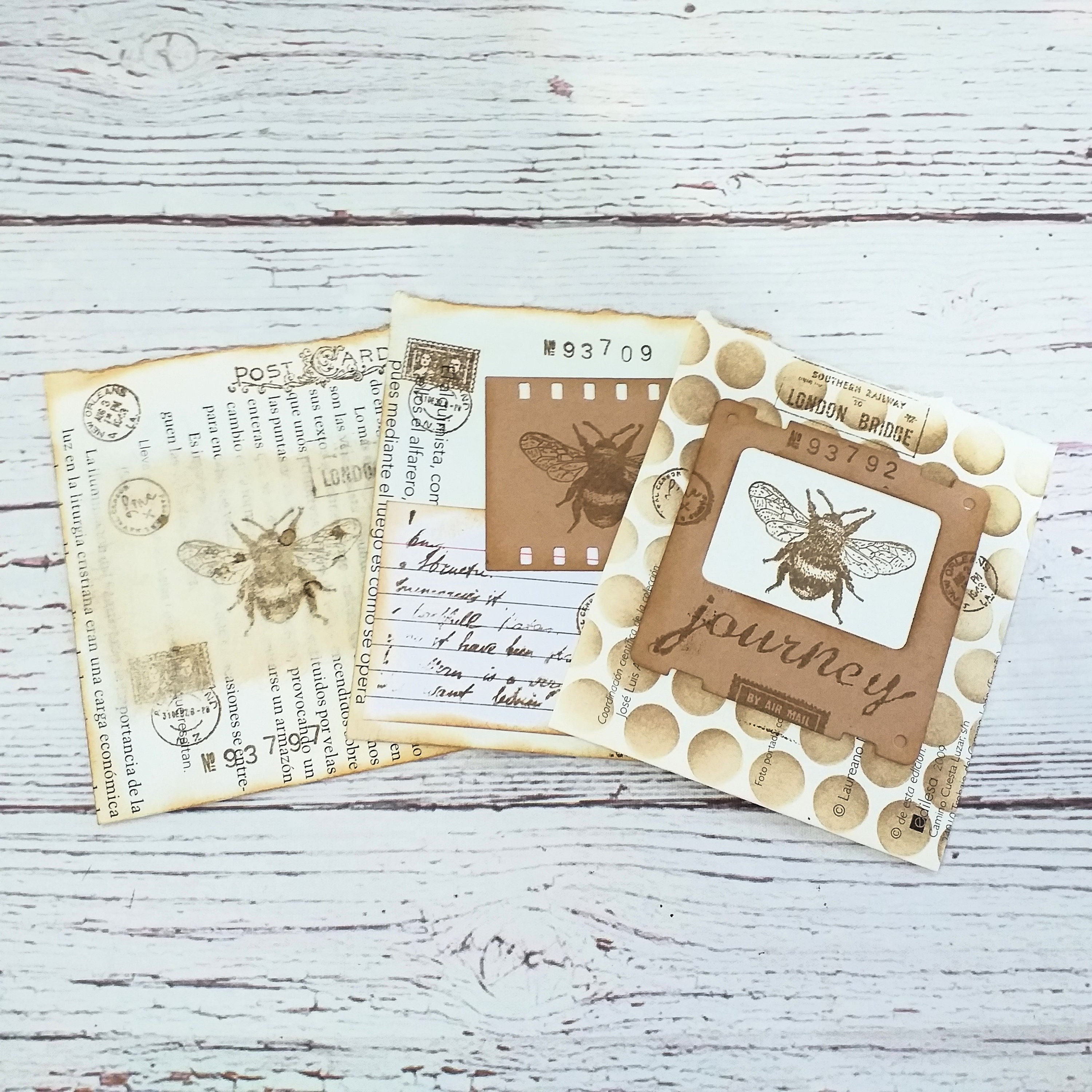 Paper book bee pockets, goodies for junk journal, paper supplies, art supplies, handmade bee ephemera, vintage bee pockets for journals
