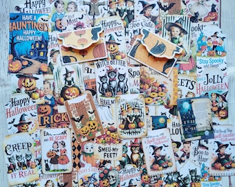 Vintage Halloween ephemera pack, 54 pcs, junk journal supplies, paper supplies, junk journal goodies, scrapbooking, Halloween junk journal