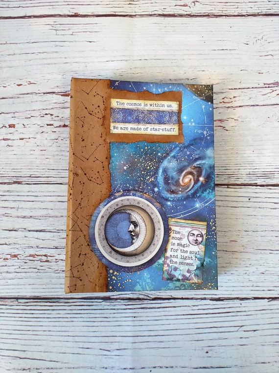 Celestial Journal, Journal 6x4 Handmade, Galaxy Journal, Moon Journal 