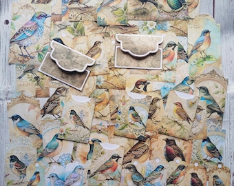 Vintage birds ephemera pack, 54 pcs, junk journal supplies, paper supplies, junk journal goodies, scrapbooking, Vintage birds junk journal