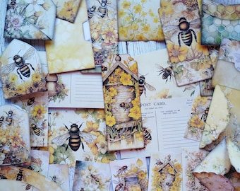 Bee ephemera pack, 75 pcs, junk journal supplies, paper supplies, junk journal goodies, scrapbooking, Bee junk journal