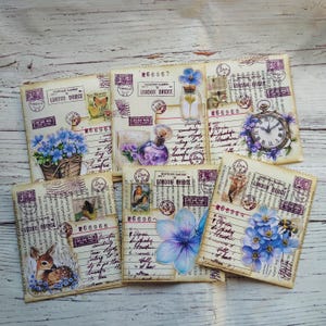 Paper book pockets, set 6 pcs, vintage pockets, botanic ephemera, floral ephemera, supplies for junk journal