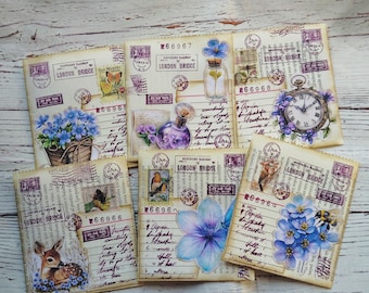 Paper book pockets, set 6 pcs, vintage pockets, botanic ephemera, floral ephemera, supplies for junk journal