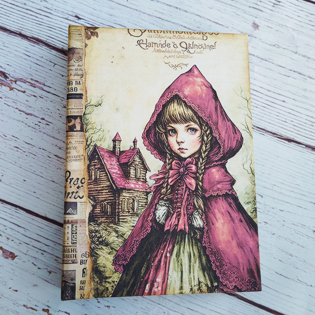 Handmade Red Riding Hood Journal, Personal Size Blank Journal, Sewn Red ...