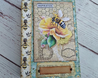 Bee vintage handmade journal, Personal size blank journal, beekeepers journal