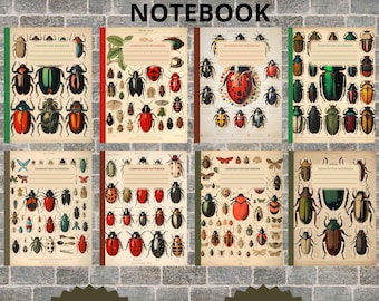 Vintage insects notebook, Journals and notebooks handmade, Vintage bugs lined notebooks, Composition notebook