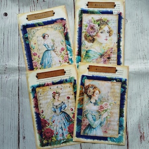 Pochettes cousues en papier à damier français, lot de 4, enveloppes vintage pour femmes, fournitures de journal intime, éphémères faits main