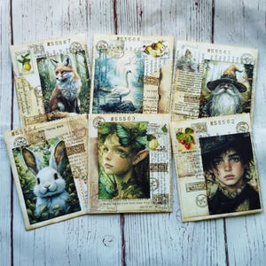 Bolsillos de papel de libro, Conjunto de 6 unidades, Bolsillos vintage, Efímera bosque encantado, Efímera vintage, Suministros diario basura