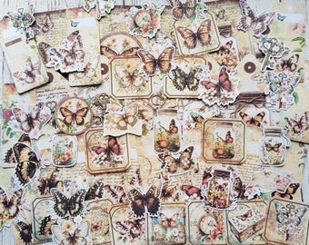 Vintage butterfly ephemera pack, 60 pcs, Junk journal supplies, Junk journal goodies, scrapbooking, Paper supplies for journaling,