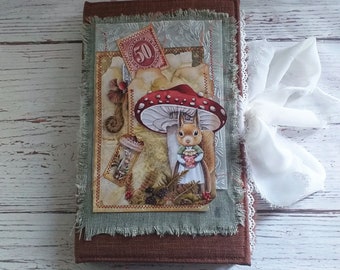 Autumn junk journal, handmade vintage junk journal, mushroom junk journal, fall memories journal, notebooks and journals handmade