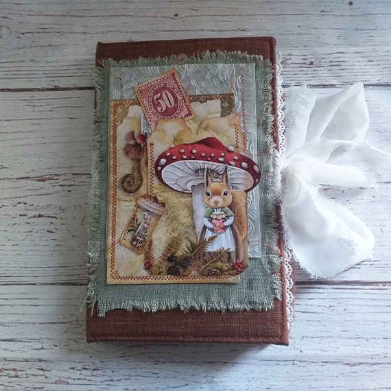 Diario basura otoño, diario basura vintage hecho a mano, diario basura setas, diario recuerdos de otoño, diarios y cuadernos hechos a mano