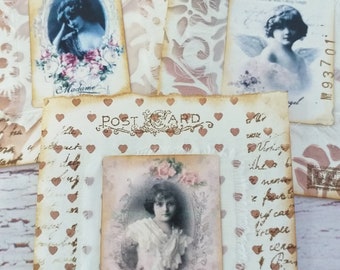 Vintage recycled book paper pockets, vintage junk journal pockets, junk journal paper supplies, journaling supplies, journaling goodies