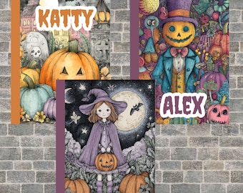 Libro para colorear Halloween niños personalizado, 20 páginas para colorear de Halloween, Páginas para colorear espeluznantes, regalo niños