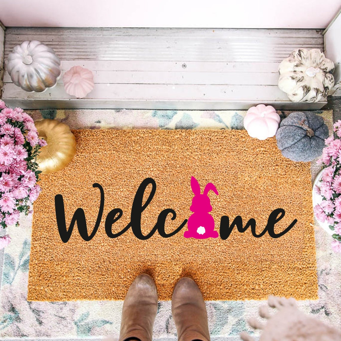 Bunny Doormat Easter Doormat Cute Doormat Outdoor Etsy