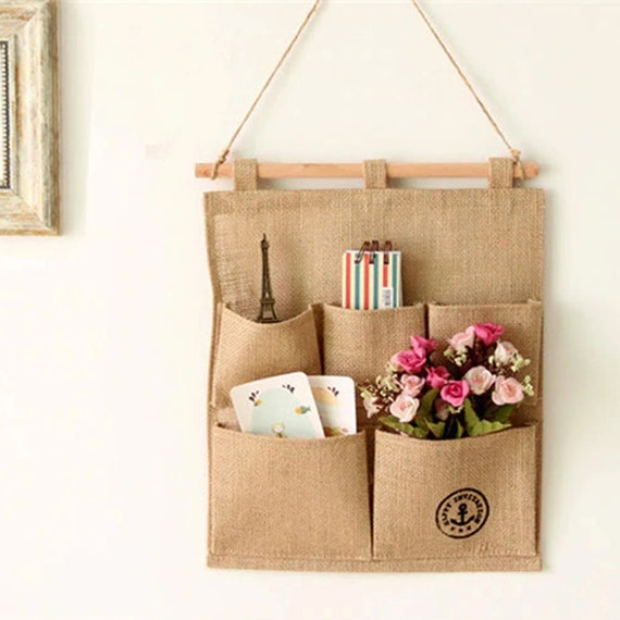 Burlap Bags Wall Organizer Hanging Wall Organiser Hanging Etsy