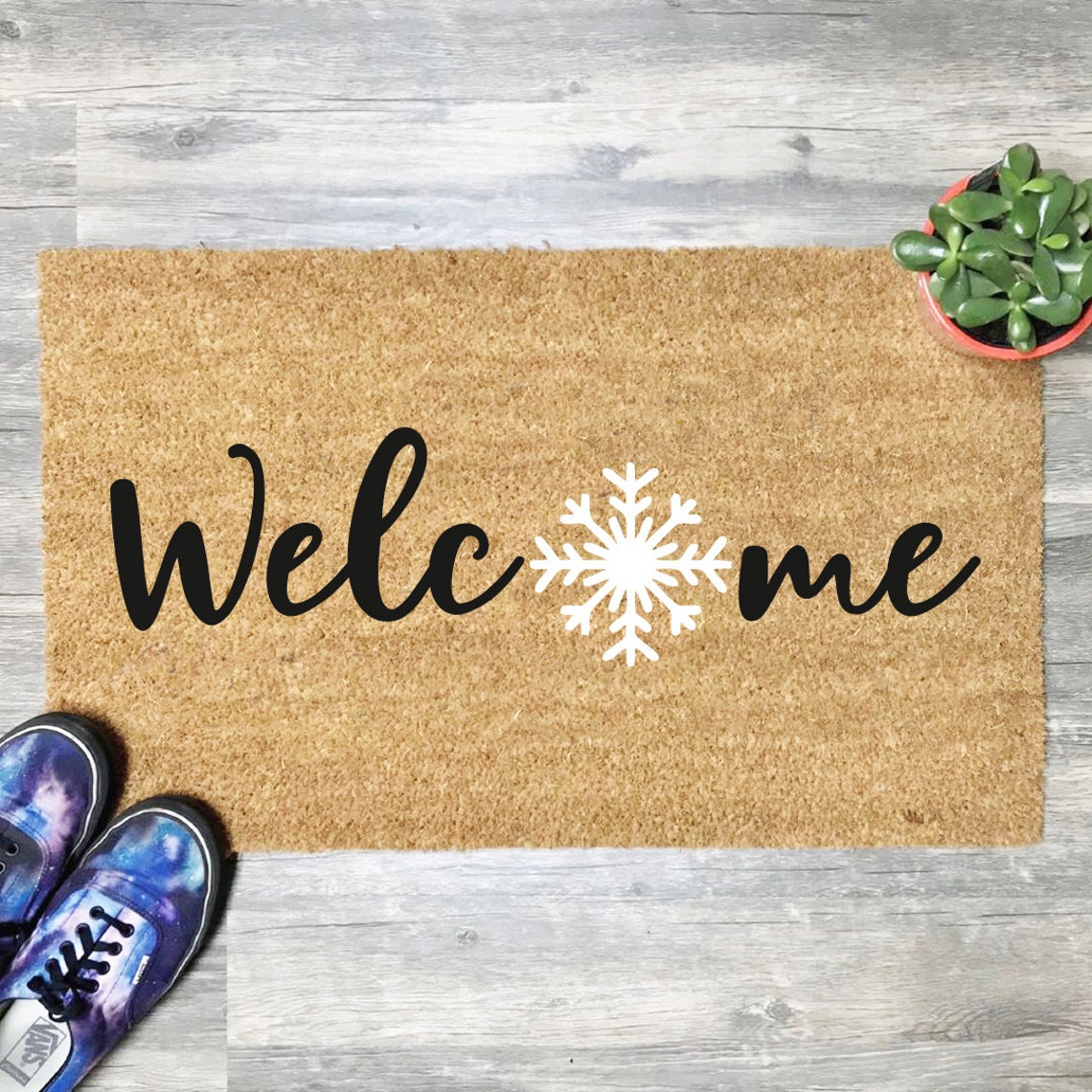 Bienvenido Snowflake Doormat / Winter Doormat / Mat / Etsy