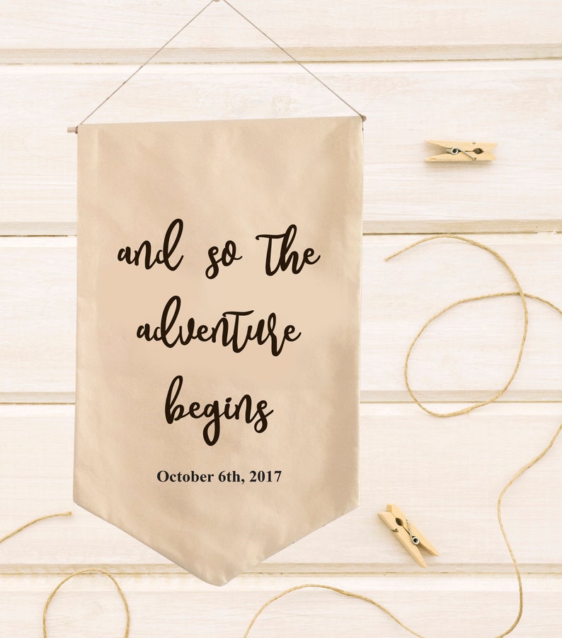 And So The Adventure Begins Wedding Backdrop Sign Custom Etsy