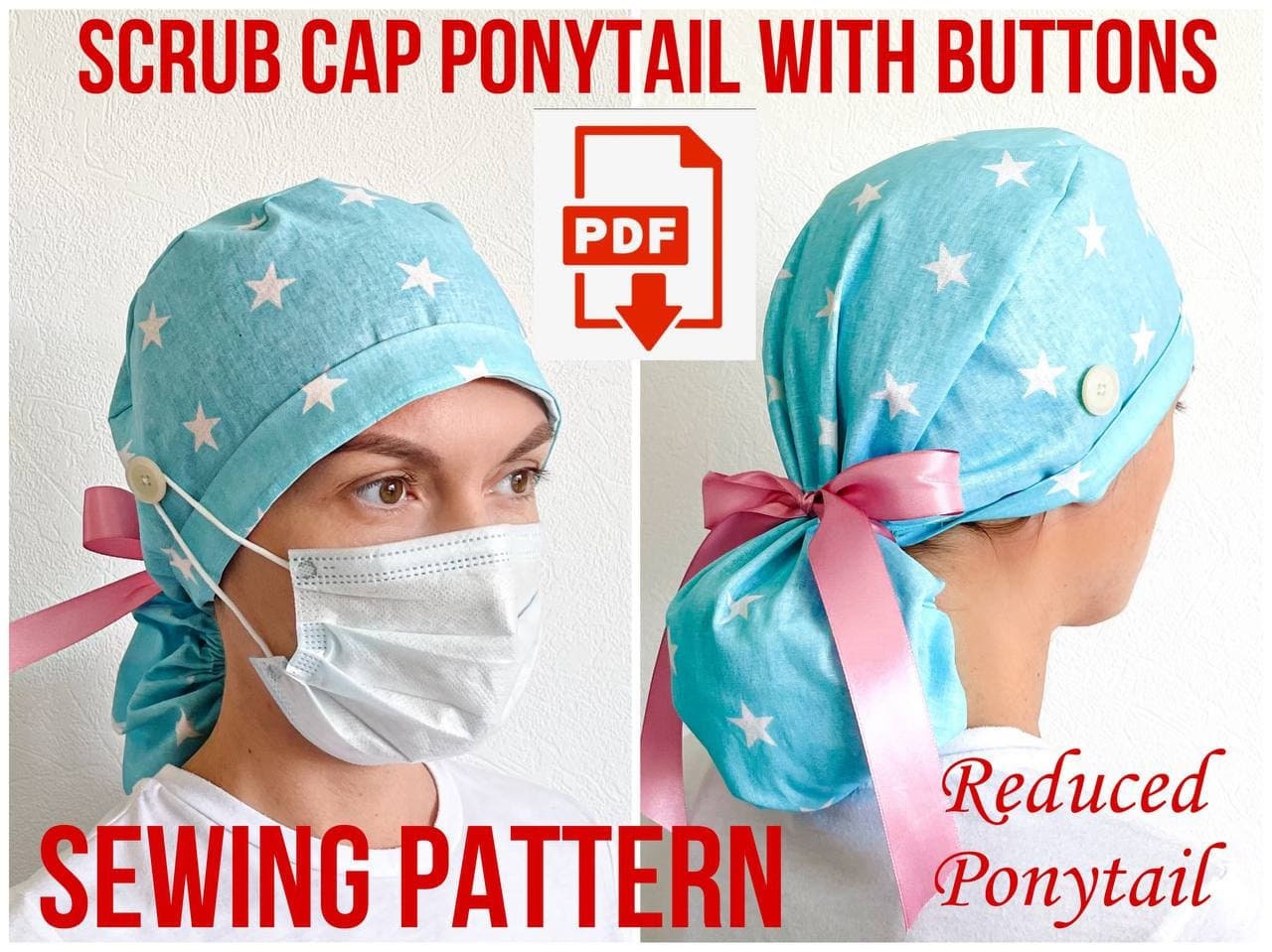 Scrub Cap Style4-3 With Small Ponytail Pattern Printable | Etsy