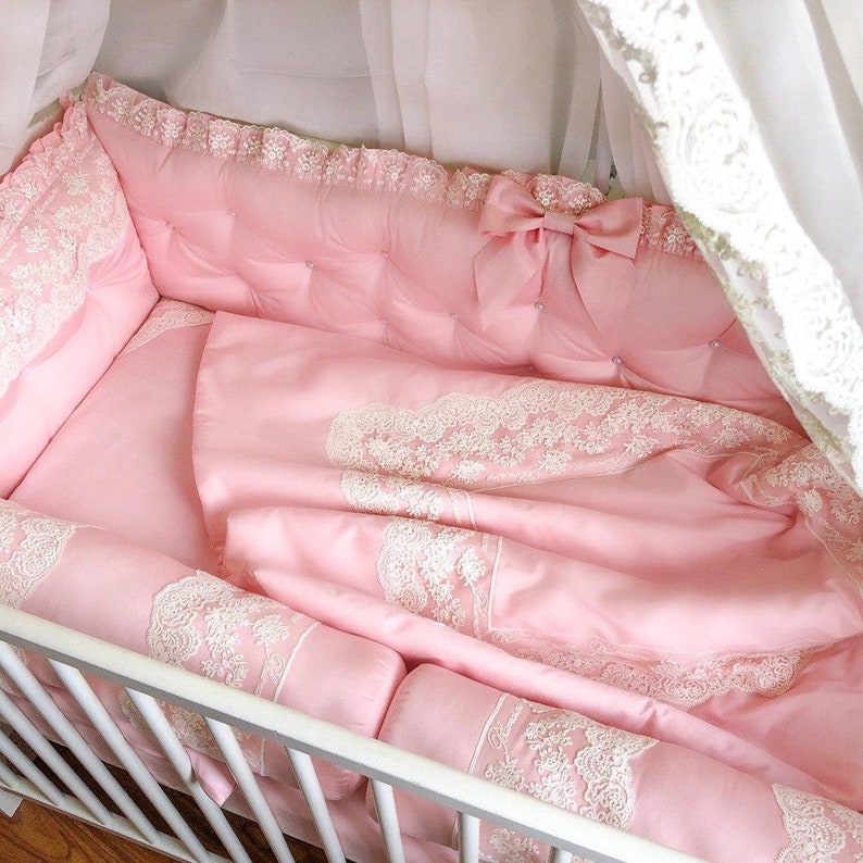 Crib Bumper Pads Roll Crib Bumper Pillows Baby Girl Pink Crib Etsy