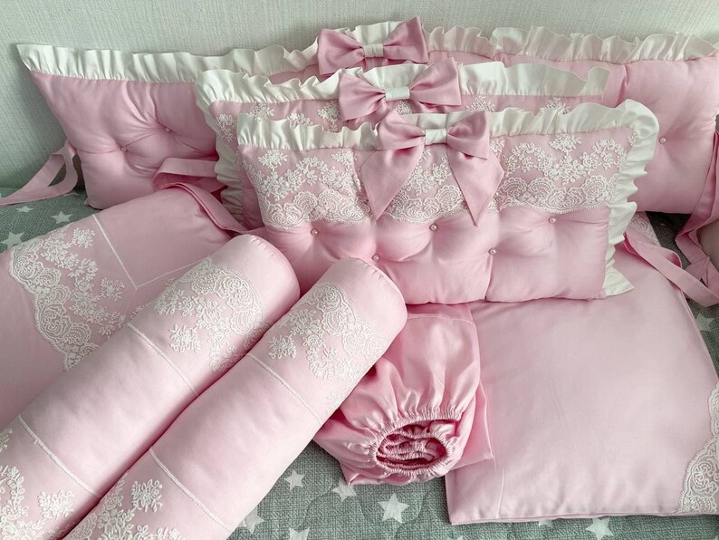 Mini Crib Bumper Pads Crib Bumper Pillows Baby Girl Crib Etsy