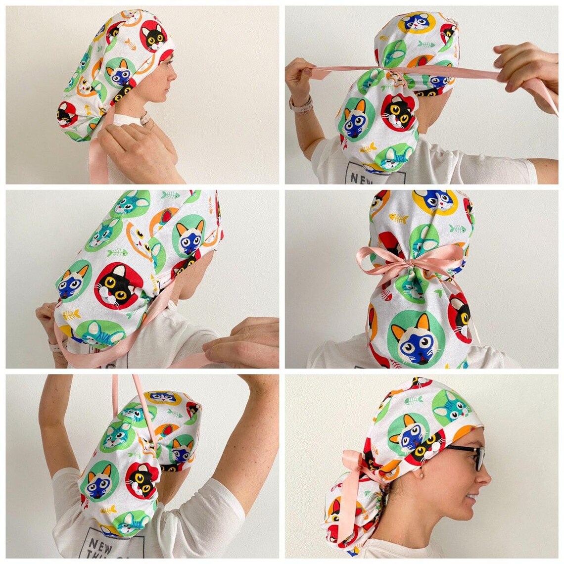 Set of 2 Long Hair Scrub Cap Patterns and Tutorials Style3 Etsy