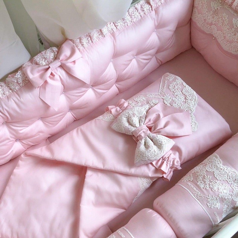Crib Bumper Pads Roll Crib Bumper Pillows Baby Girl Pink Crib | Etsy