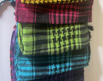 Keffiyeh Palestine Scarf Kufiya Shawl for Men and Women - Traditional Cotton Shemagh with Tassels, Arab Style Headscarf