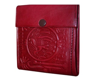 Moroccan Artisan Handmade Leather Wallet Vintage Credit Card Coin Holder, Pocket Wallet, Small Size Red