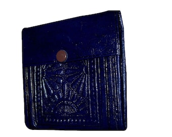 Moroccan Artisan Handmade Leather Wallet Vintage Credit Card Coin Holder, Pocket Wallet, Small Size Navy Blue