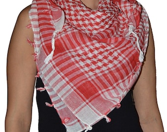 Keffiyeh Palestine Scarf Kufiya Shawl for Men and Women - Traditional Cotton Shemagh with Tassels, Arab Style Headscarf Red & white