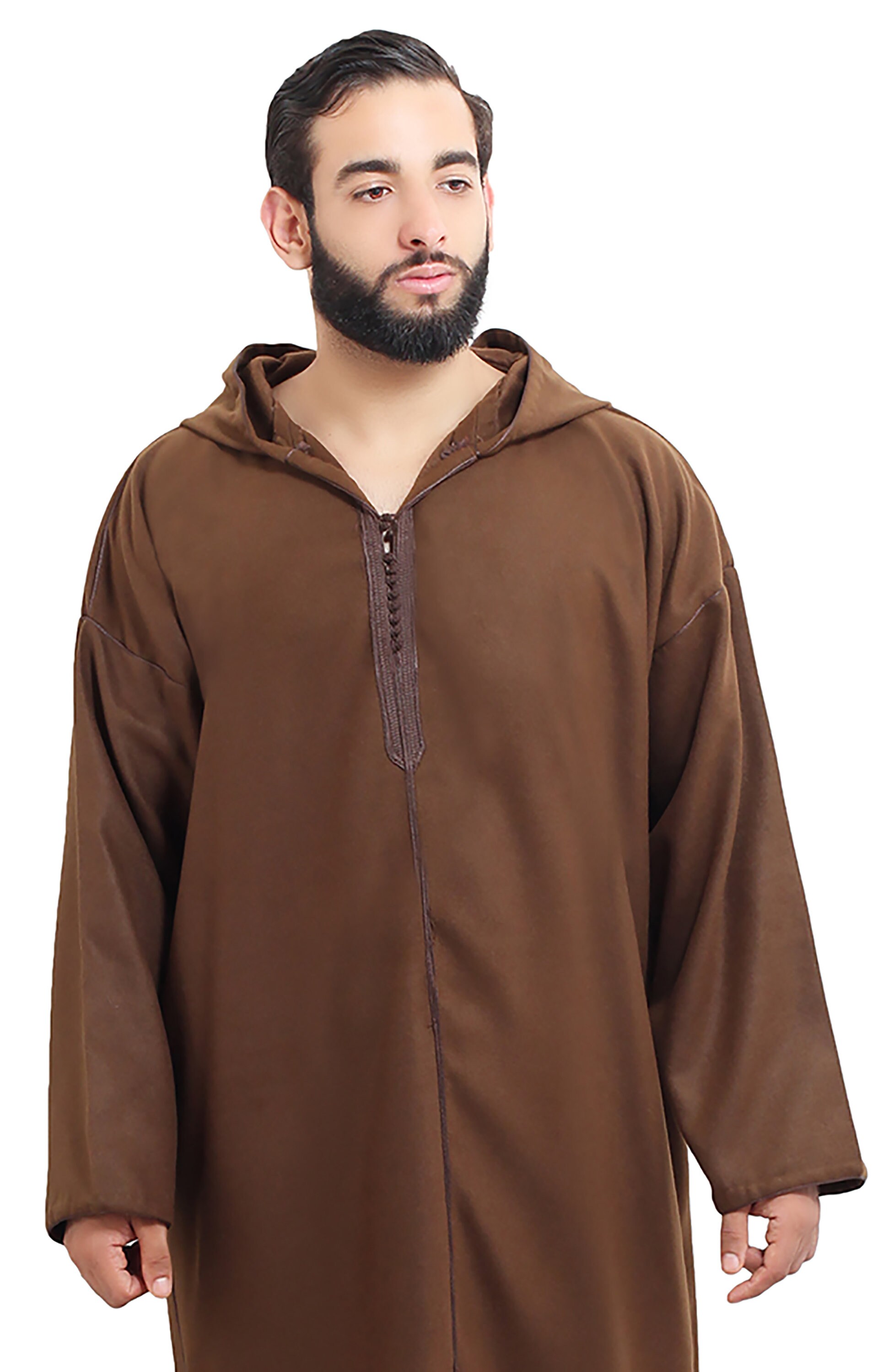 Moroccan Men Djellaba Handmade Winter Hooded Caftan Brown Etsy