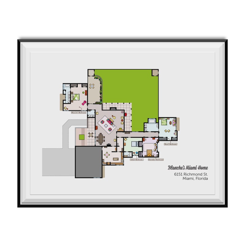 Blanche S Miami Home Floor Plan Poster Golden Girls Tv Etsy