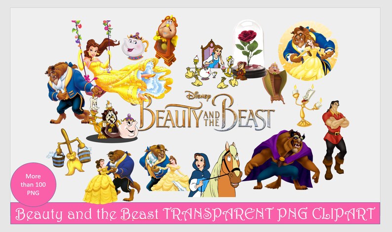 Beauty and the Beast Disney Clipart Update included/ Digital | Etsy