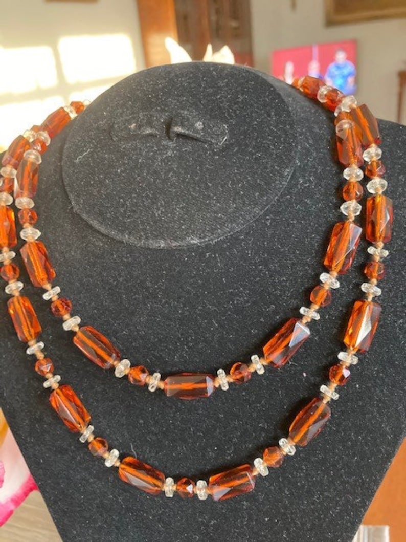 Edwardian Amber and Crystal Beads
