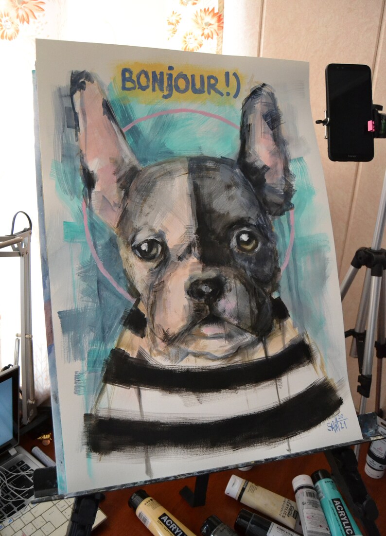French bulldog Painting Original Art Acrylic Painting Pet portrait dog Artwork